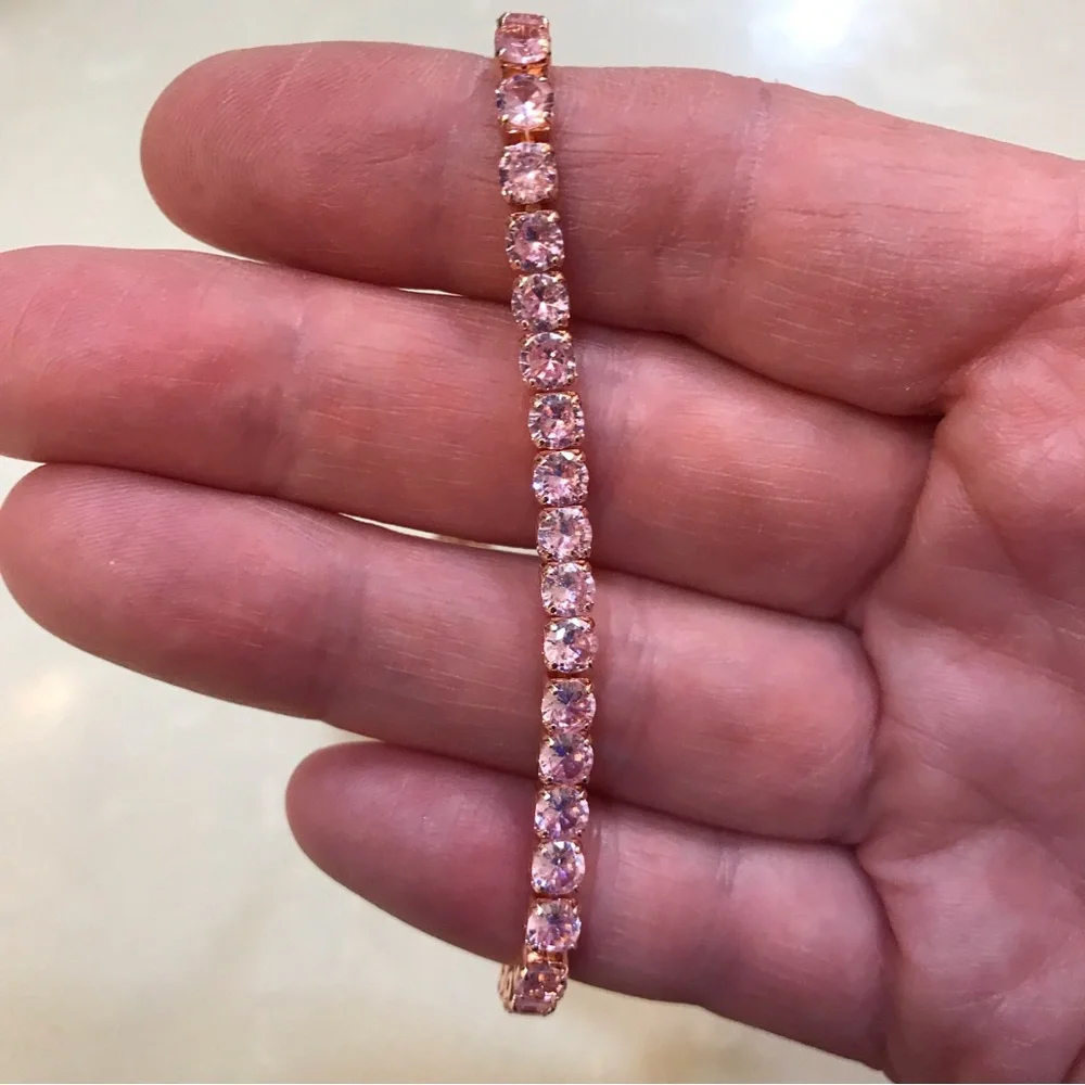 NWOT Barbicore Pink Zircon Rose Gold Tennis Bracelet - Picture 8 of 10